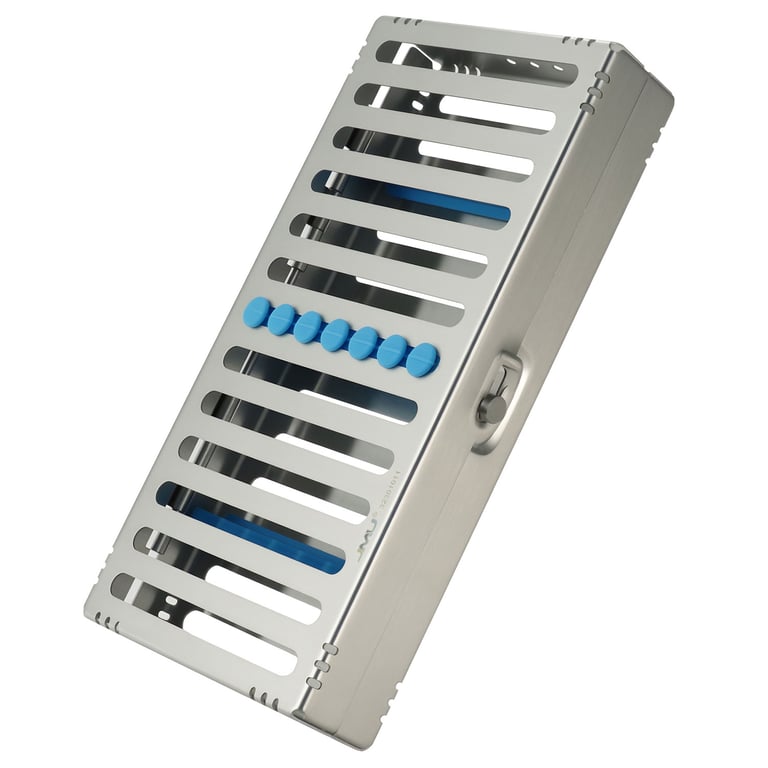 JMU Autoclavable Sterilization Cassette, 7-Instrument, Hinge Design, 1/Pk. Dimensions: 8.1" x 4" x