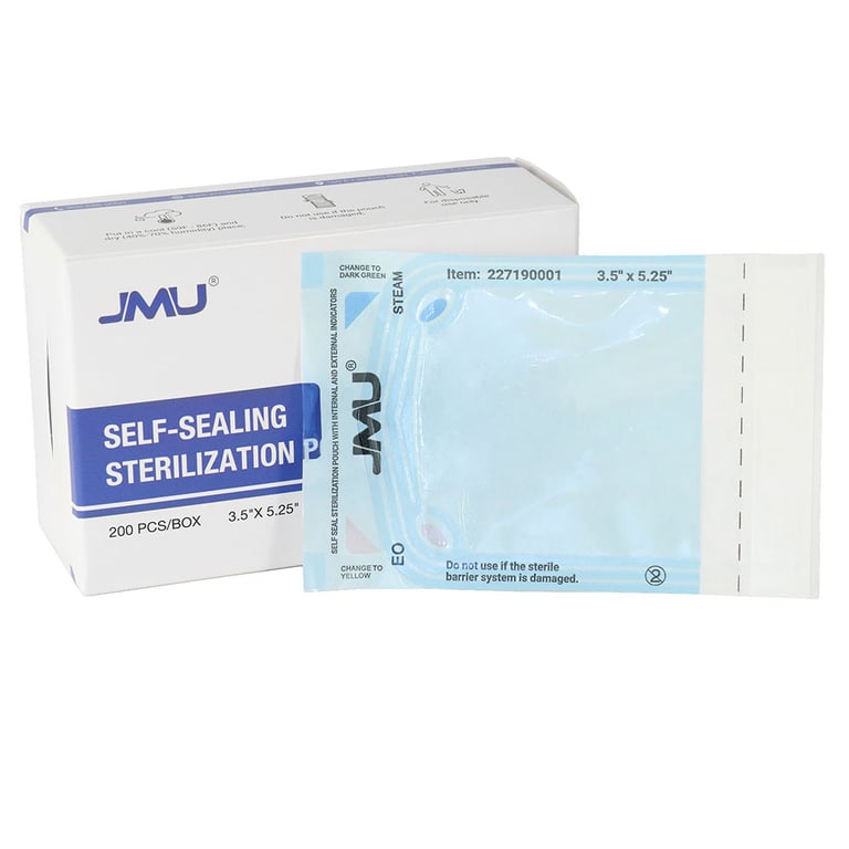 JMU 3.50" x 5.25" (2.76" x 3.58") Self-Sealing Sterilization Pouches, 200/Pk. Featuring dual steam