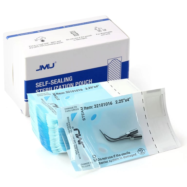 JMU Self-Sealing Sterilization Pouch, 2.25" x 4", Paper/Blue Film, Dual Indicators, 4000/Case