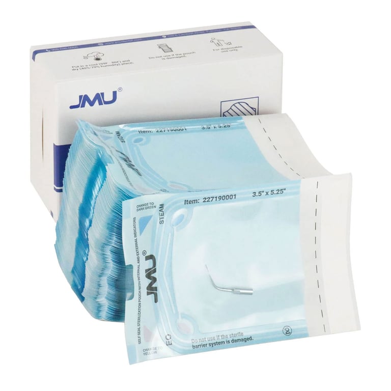 JMU Self-Sealing Sterilization Pouch, 3.5" x 5.25", Paper/Blue Film, Dual Indicators, 2000/Case
