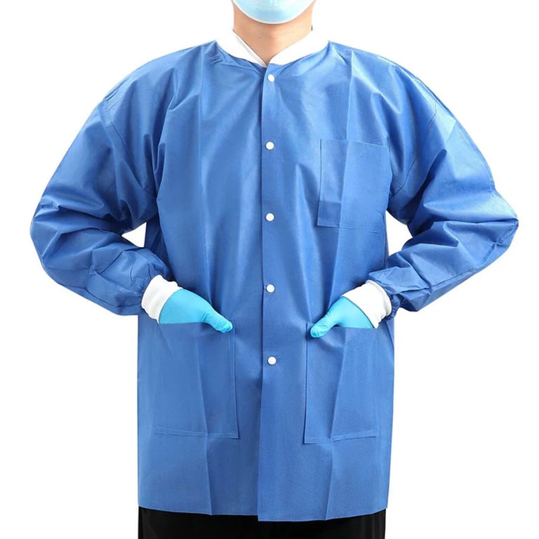 JMU Plus SMS Jacket, Medium, Dark Blue, 50/Case. Hip length jacket with 3 pockets. 40g SMS. 75 x