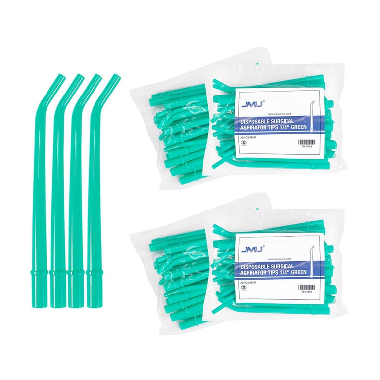 JMU Disposable Surgical Aspirator Tips, 1/4", 30° Angle, Green, 25/Bag