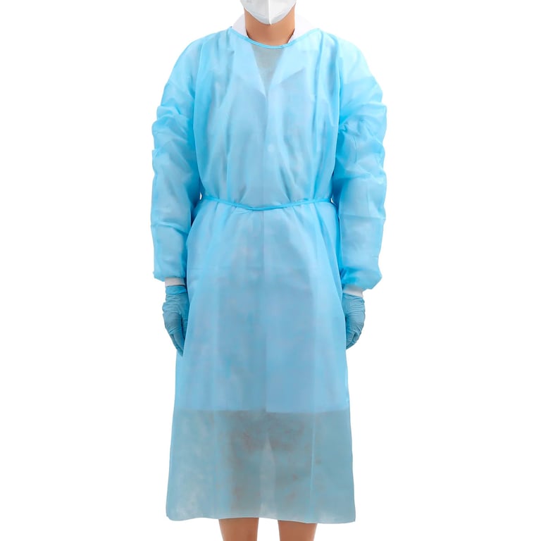 JMU Dental Isolation Gowns, 30gsm, PP Knitted Cuff, 120 x 140cm, Blue