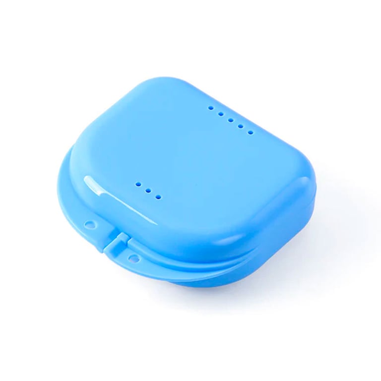 JMU Denture Storage Retainer Case with Vent Holes, Light Blue, Single Case. Mouth Guard Case
