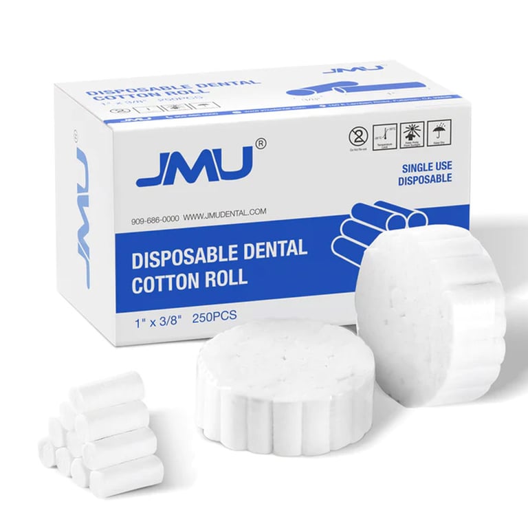 JMU 1" x 3/8" Dental Cotton Rolls, Single Use, 250/Pk. Highly absorbent and lint-free for dental