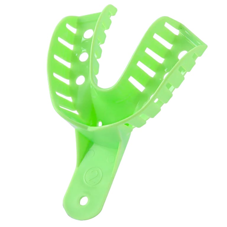 JMU Impression Trays, Perforated, #2 Large Lower, Green, 12/Pk. These impression trays feature an