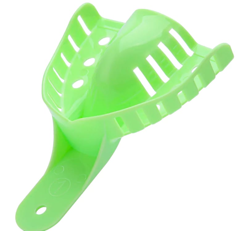 JMU Impression Trays, Perforated, #1 Large Upper, Green 12/Pk. These impression trays feature an