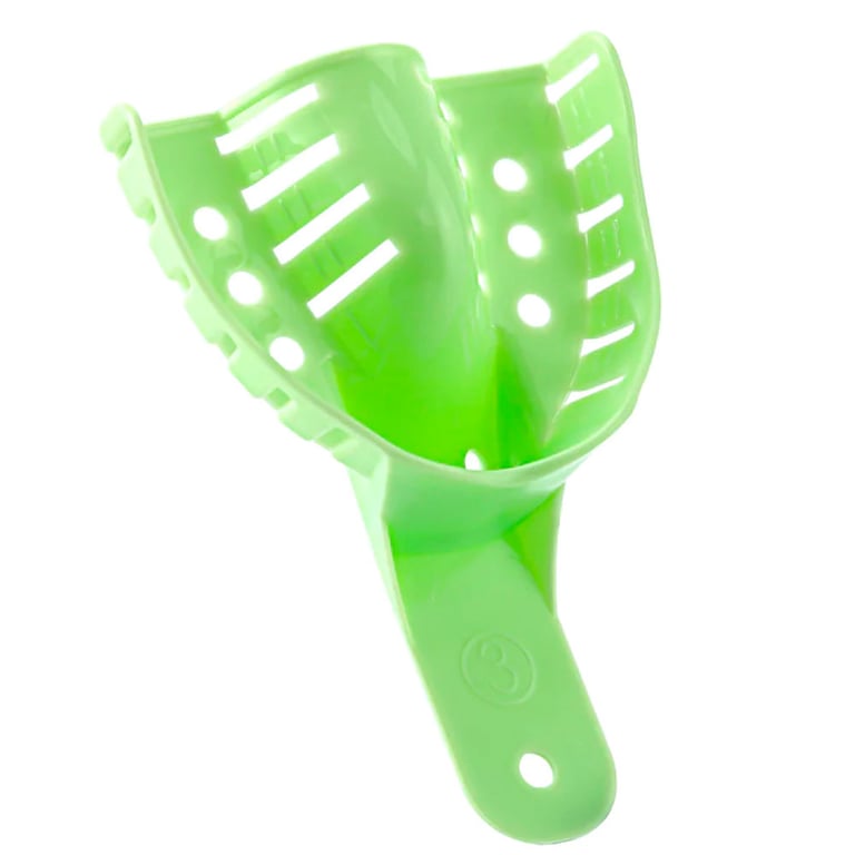 JMU Impression Trays, Perforated, #3 Medium Upper, Green, 12/Pk. These impression trays feature an