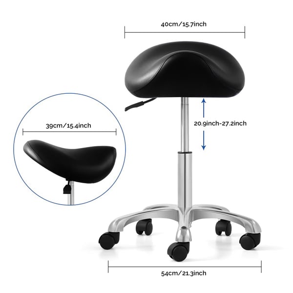 JMU Ergonomic, Adjustable Height, Saddle Stool, Black, Rolling Exam Chair Net32