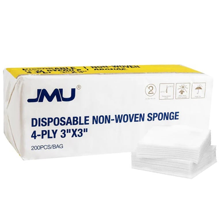 JMU 3" x 3" Non-Woven 4-Ply Sponge, Non-Sterile, 200/Bag. High Absorbency Soft and Breathable