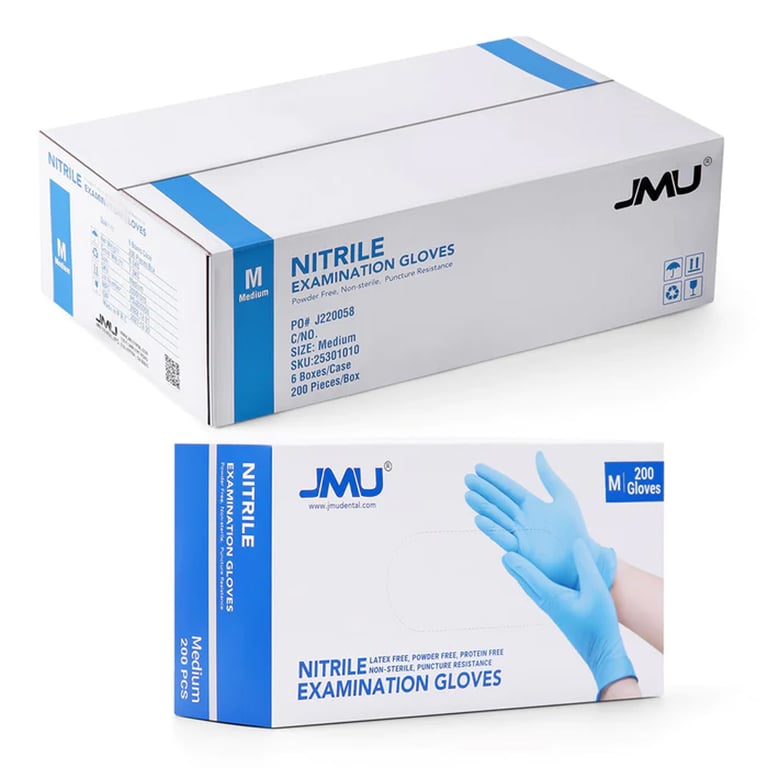 JMU Nitrile Exam Gloves, Powder Free, Medium, Blue, 1200/Case. These gloves offer soft comfort