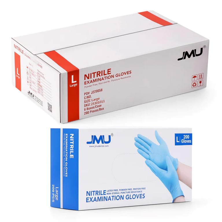JMU Nitrile Exam Gloves, Powder Free, Large, Blue, 1200/Case. These gloves offer soft comfort