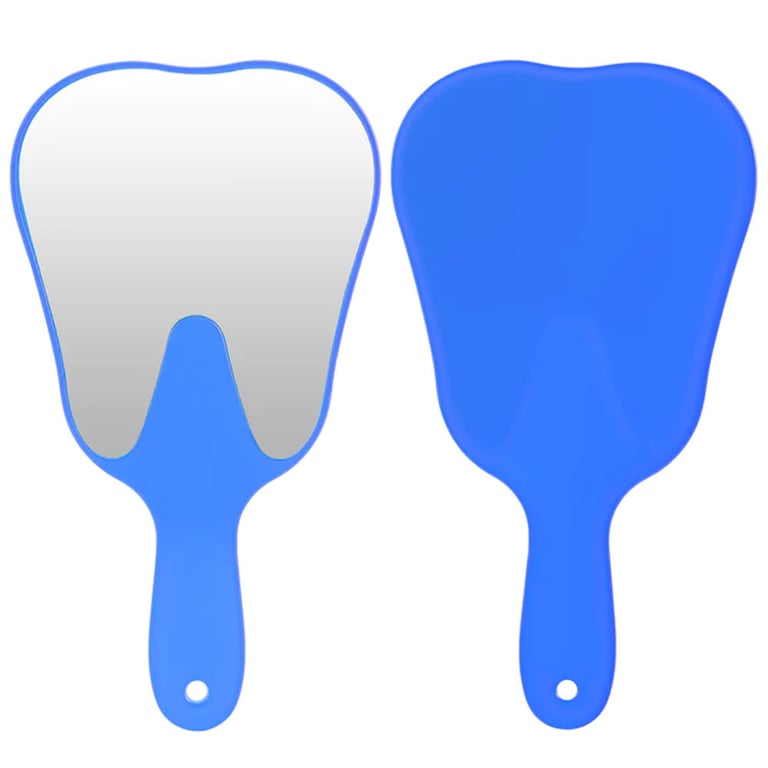JMU 24.5 x 13.5cm Tooth Shaped Dental Mirror, Blue, 1/Pk. Made of ABS plastic, clear reflection