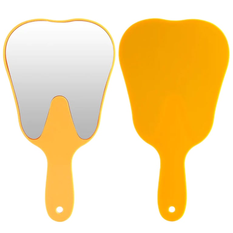 JMU 24.5 x 13.5cm Tooth Shaped Dental Mirror, Yellow, 1/Pk. Made of ABS plastic, clear reflection
