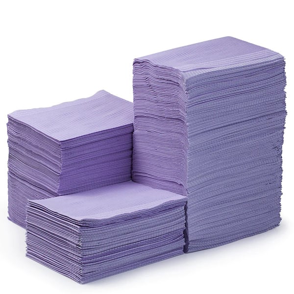 JMU Patient Bibs Lavender, 13" x 18", 2-Ply Paper/1-Ply Poly, 500/Case. High water absorbency