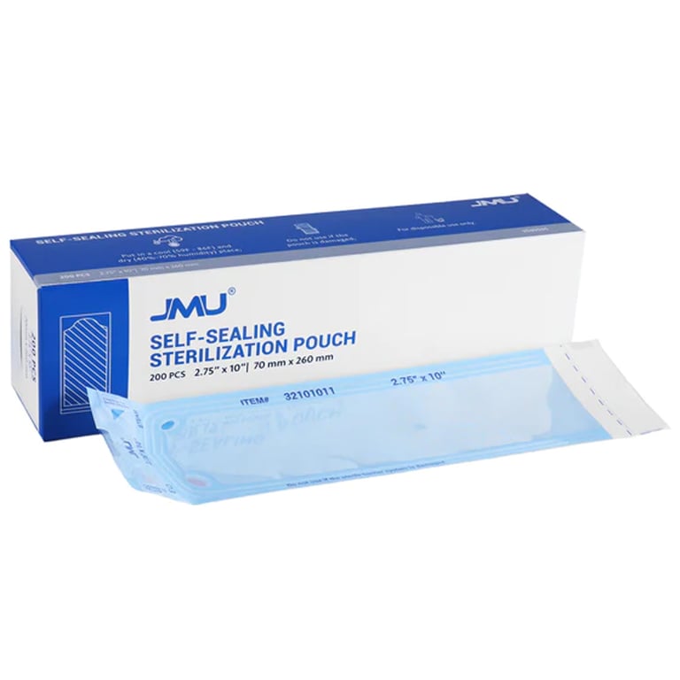 JMU 2 3/4" x 10" Self-Sealing, Paper/Blue Film, Sterilization Pouch, 200/Bx. Dual internal
