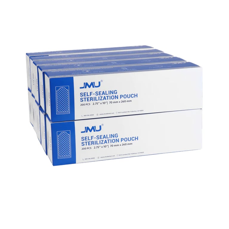 JMU 2 3/4" x 10" (1.95" x 7.8") Self-Sealing, Paper/Blue Film, Sterilization Pouch, 2000/Case
