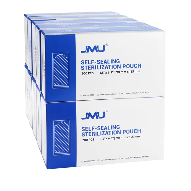 JMU 3 1/2" x 6 1/2" (2.75" x 4") Self-Sealing, Paper/Blue Film, Sterilization Pouch, 2000/Case