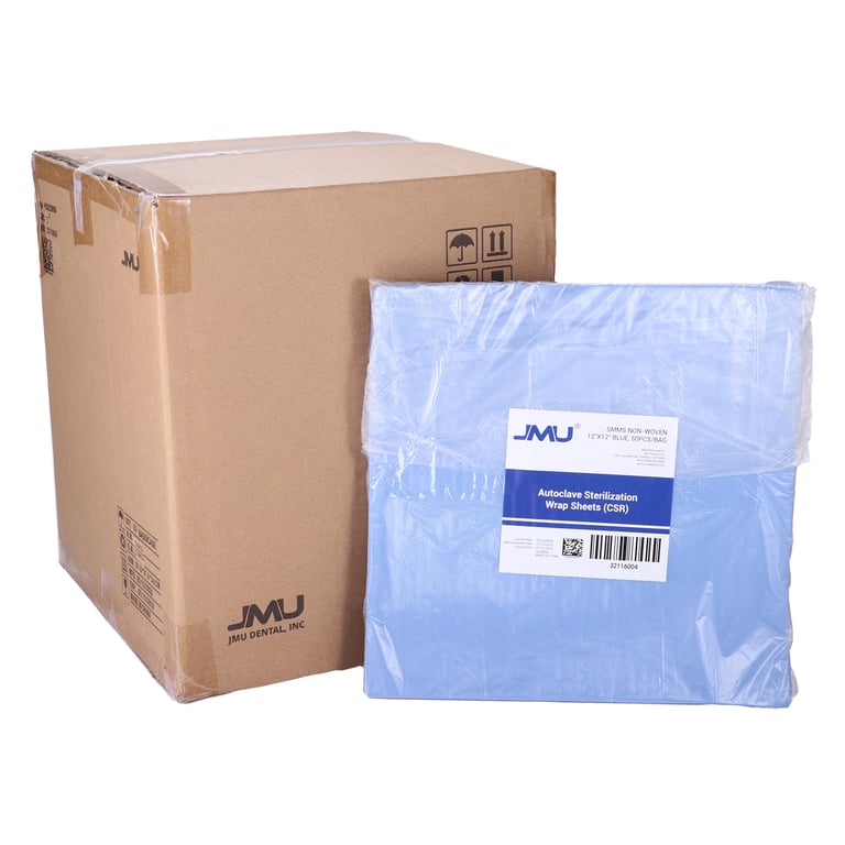 JMU Sterilization Wrap CSR, 60gsm SMMS Non-Woven, 12" x 12", Blue, 1000/Case. Autoclaved. Suitable