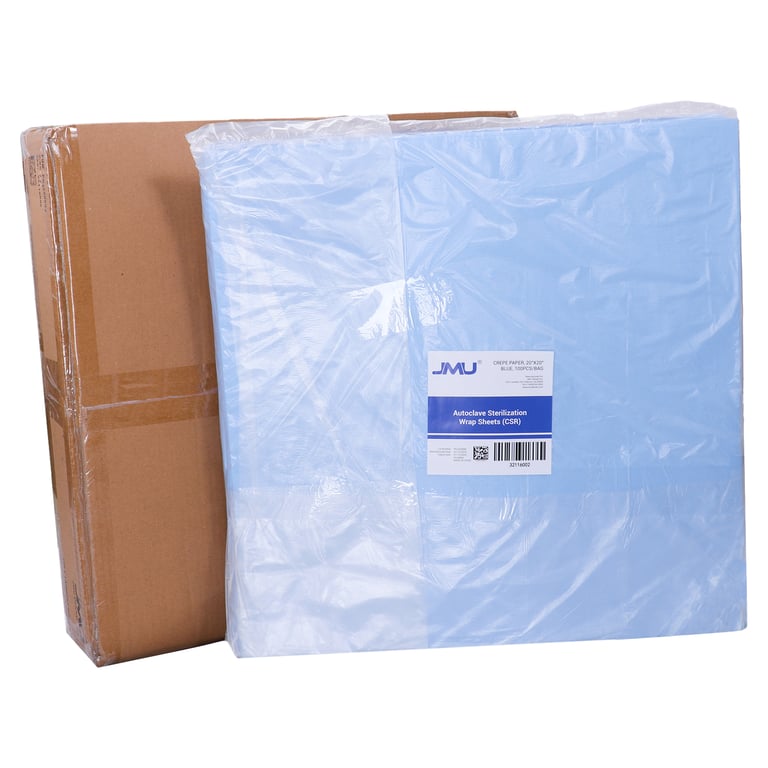 JMU CSR Sterilization Wrap Sheets, Crepe, 20"x20", Blue, 500/Case. Can support steam sterilization