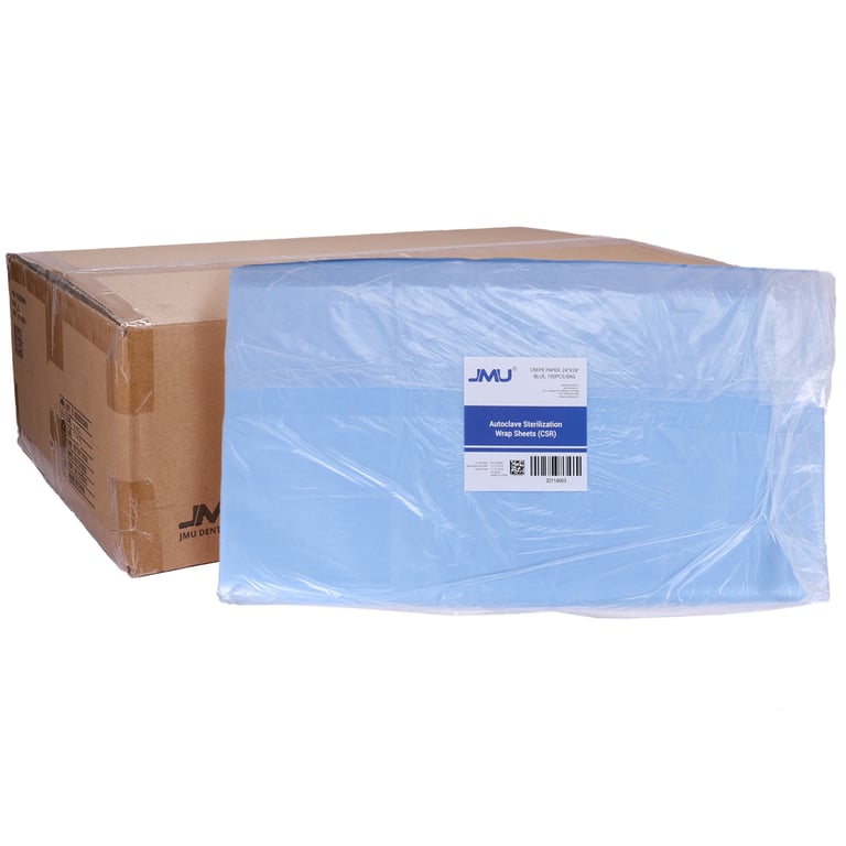 JMU CSR Sterilization Wrap Sheets, Crepe, 24"x24", Blue, 500/Case. Can support steam sterilization