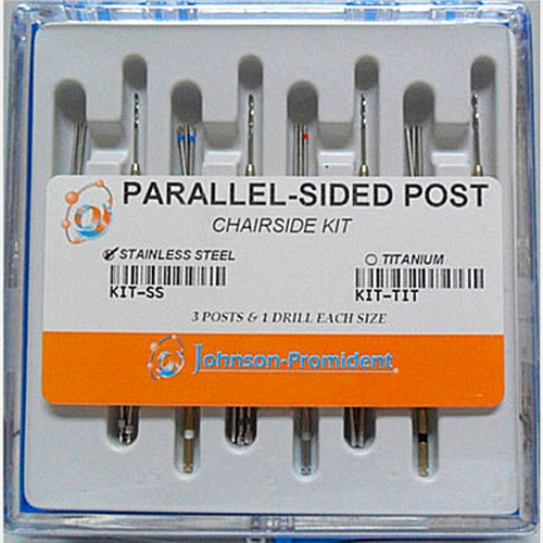 Johnson-Promident Whaledent-Type Parallel-Sided Stainless Steel Chairside Post Kit, contains 21