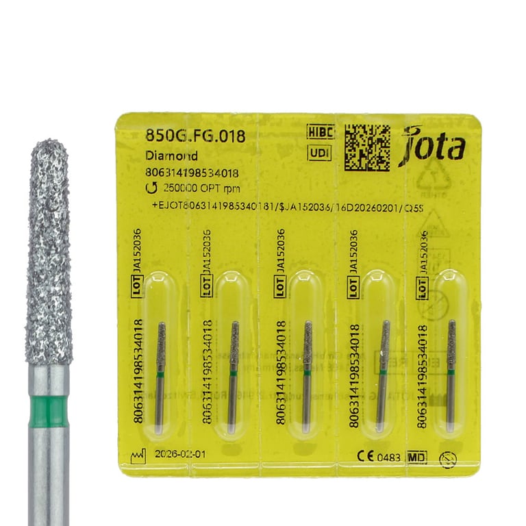 Jota Dentistry FG #850.018 Coarse Grit Round End Taper Diamond Burs, 5/Pk. Head size : 1.8mm