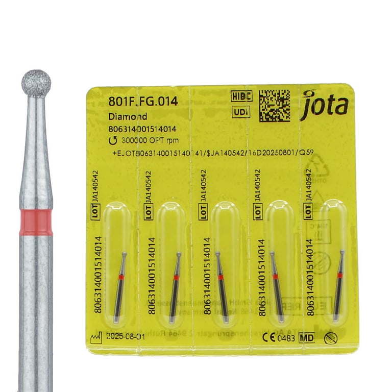 Jota Dentistry FG #801.014 Fine Grit Round Diamond Burs, 5/Pk. US number : 4, head size : 1.4mm