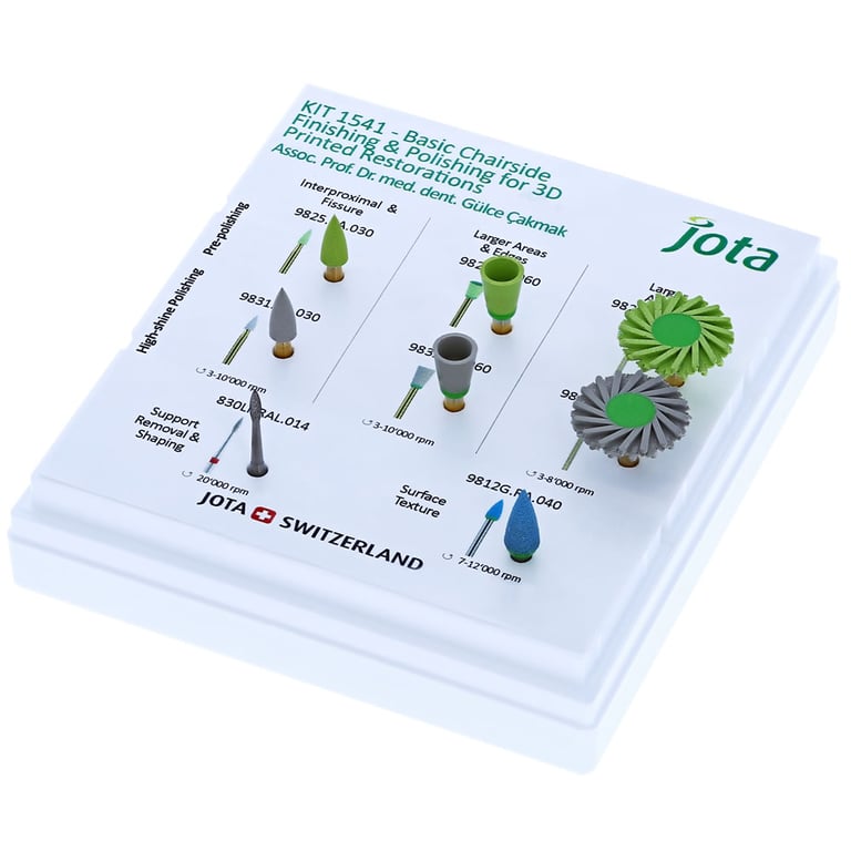 Jota Dentistry 3D Printed Restoration Finishing & Polishing Kit, 8-Piece Set. Includes: 9825.030