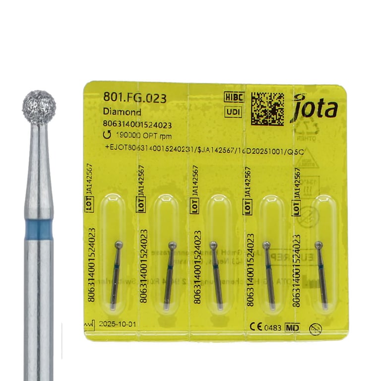 Jota Dentistry FG #801.023 Medium Grit Round Diamond Burs, 5/Pk. US number : 8, head size : 2.3mm