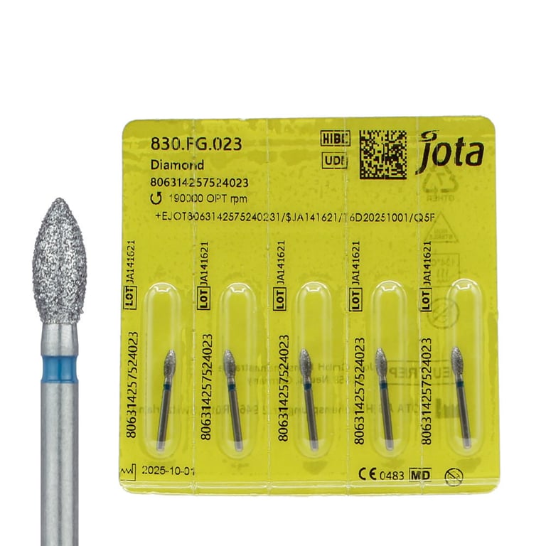 Jota Dentistry FG #830.023 Medium Grit Pointed Football Shaped Diamond Burs, 5/Pk. Head size