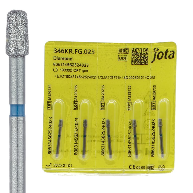 Jota Dentistry FG #846KR.023 Medium Grit Round Edge Taper Diamond Burs, 5/Pk. Head size : 2.3mm