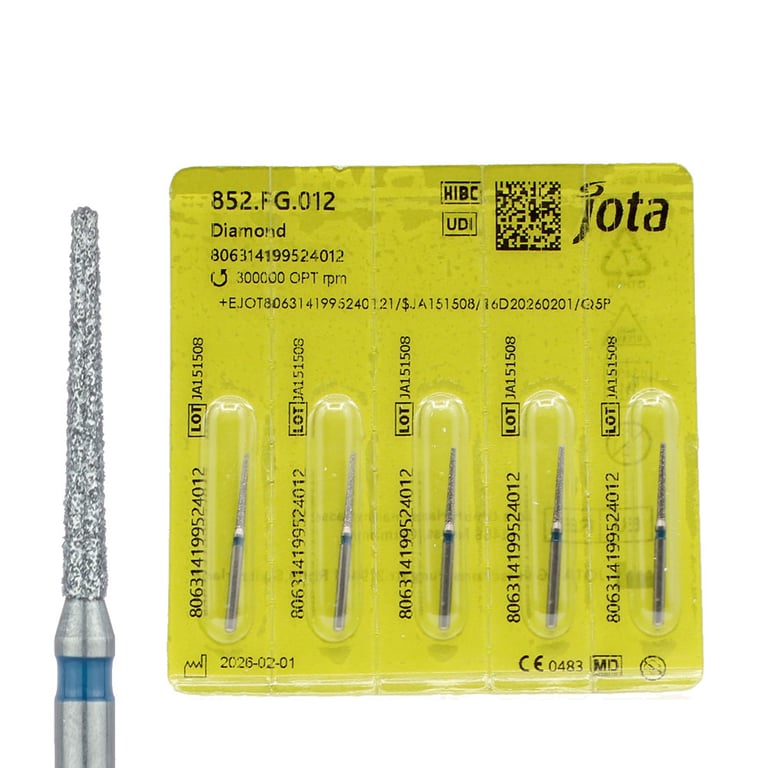 Jota Dentistry FG #852.012 Medium Grit Round End Taper Diamond Burs, 5/Pk. Head size : 1.2mm