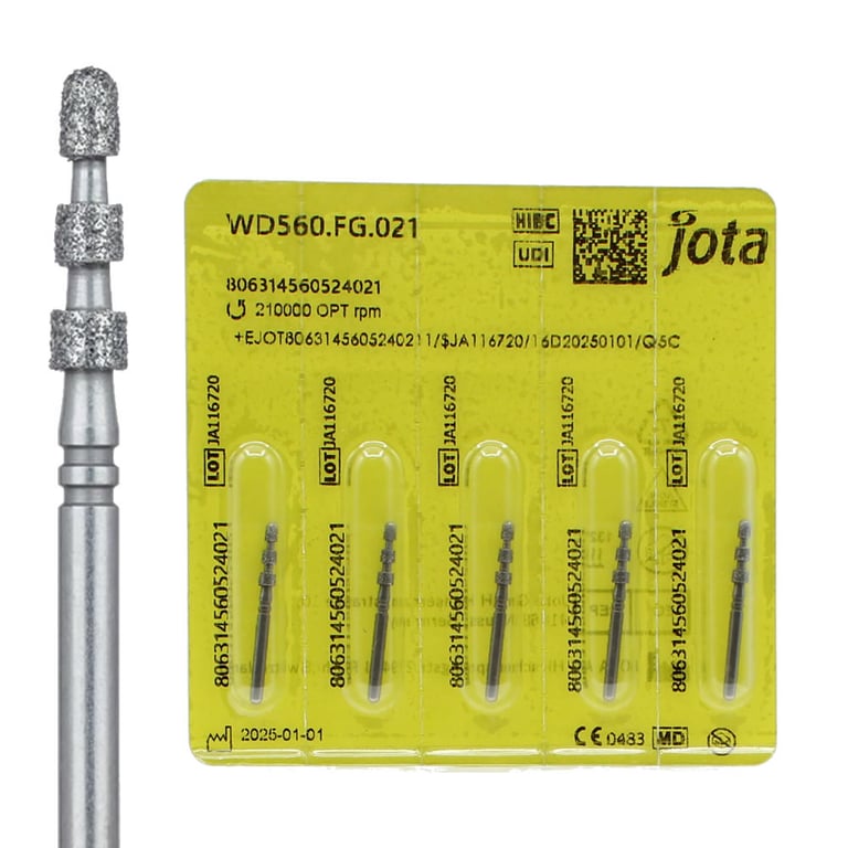 Jota Dentistry FG #WD560.021 Medium Grit Depth Cutter Diamond Burs, 5/Pk. Head size : 1.6mm