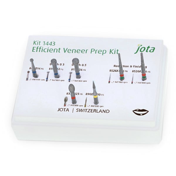 Jota Dentistry Jota Veneer Prep Kit, FG Shank. 7-piece Diamond bur kit for anatomically adapted
