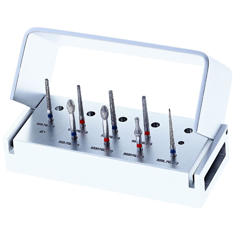 Jota Dentistry No. 1424 Universal Preparation, 8-Piece Diamond Burs Set. Includes medium and fine