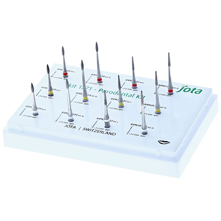 Jota Dentistry No. 1771 Size 012- 014 Paradontal 12-Piece Diamond Burs Set. Includes fine burs