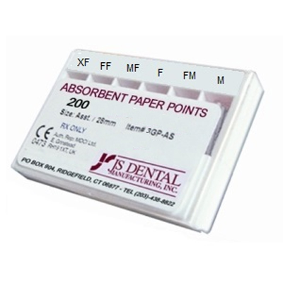 JS Dental MEDIUM Absorbent paper points, white, hand-rolled, box of 200 points