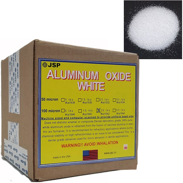 JSP White Aluminum Oxide Powder - 100 Micron (120 Grit), 25 Lb. White Aluminum Oxide is a dental