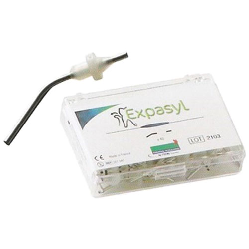 Expasyl Pre-Bent Cannulas, 100/Pk. EXPORT PACKAGE. Curved Application Tips