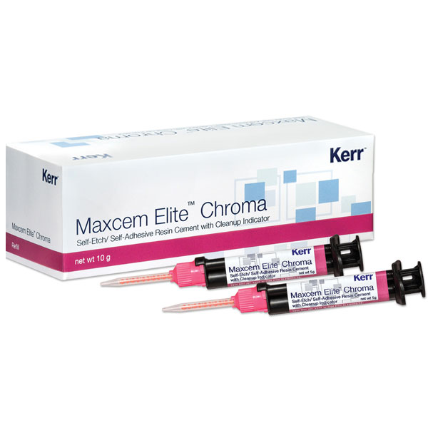 Maxcem Elite Chroma Resin Cement, Dual Cure - White Refill: 2 x 5 g Dual Barrel Syringes, 8 Pink