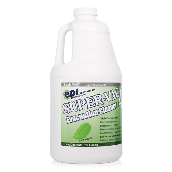 Super-Vac 40 Plus Concentrated Evacuation Cleaner Liquid, ½ Gallon. Triple Enzymatic, non-foaming