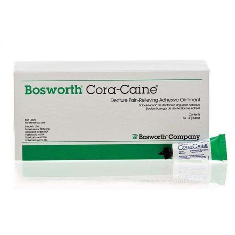 Cora-Caine Topical Anesthetic Denture Pain-Relieving Adhesive Ointment, 16% Benzocaine, Non