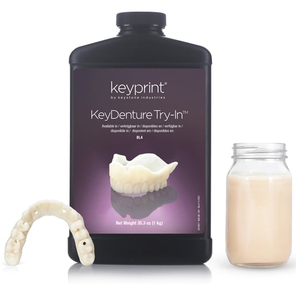 Keyprint KeyDenture Try-In Biocompatible 3D Printing Resin, BL4, 1kg/Bottle. Photopolymer resin