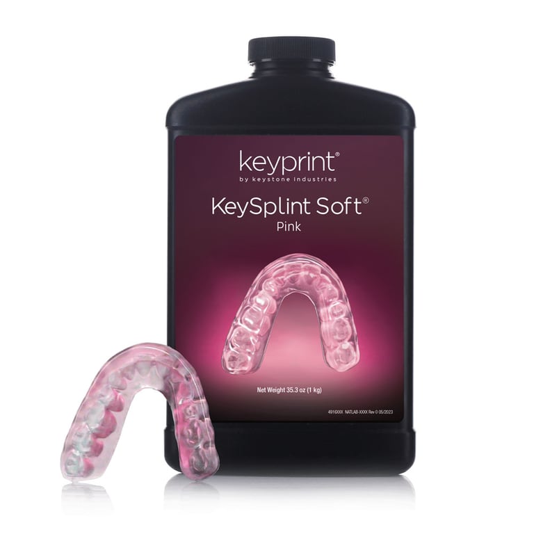 Keyprint KeySplint Soft Biocompatible 3D Printing Resin, Pink, 1kg/Bottle, 1/Pk. Protects teeth