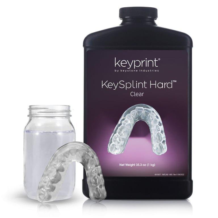 Keyprint KeySplint Hard Biocompatible 3D Printing Resin, Clear, 1 kg/Bottle. Used as therapy