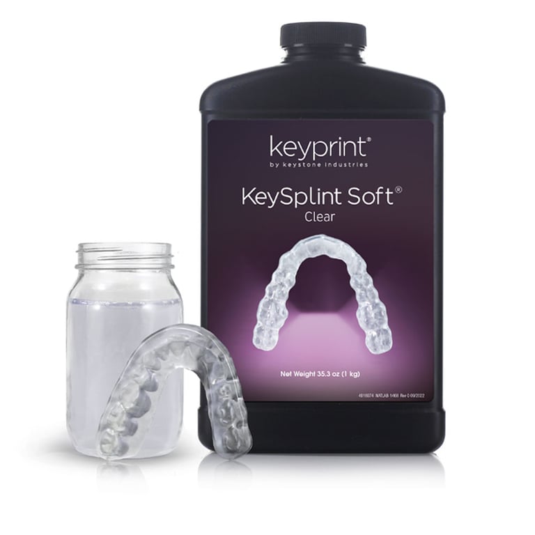 Keyprint KeySplint Soft 3D Printing Resin, Clear, 1 kg/Bottle. For printing splints, night guards