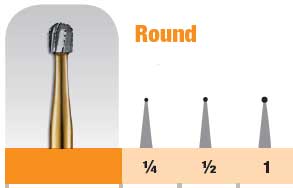 Prehma Round Carbide Bur. 1/4 FGSS (short shank). Ideal for initial entry, excavating infected