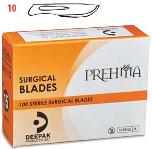 Prehma #10 Sterile Carbon Steel Surgical Scalpel Blade, Single Use, Box of 100 blades
