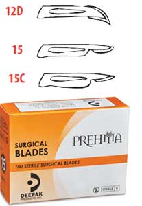 Prehma #15 Sterile Carbon Steel Surgical Scalpel Blade, Single Use, Box of 100 blades